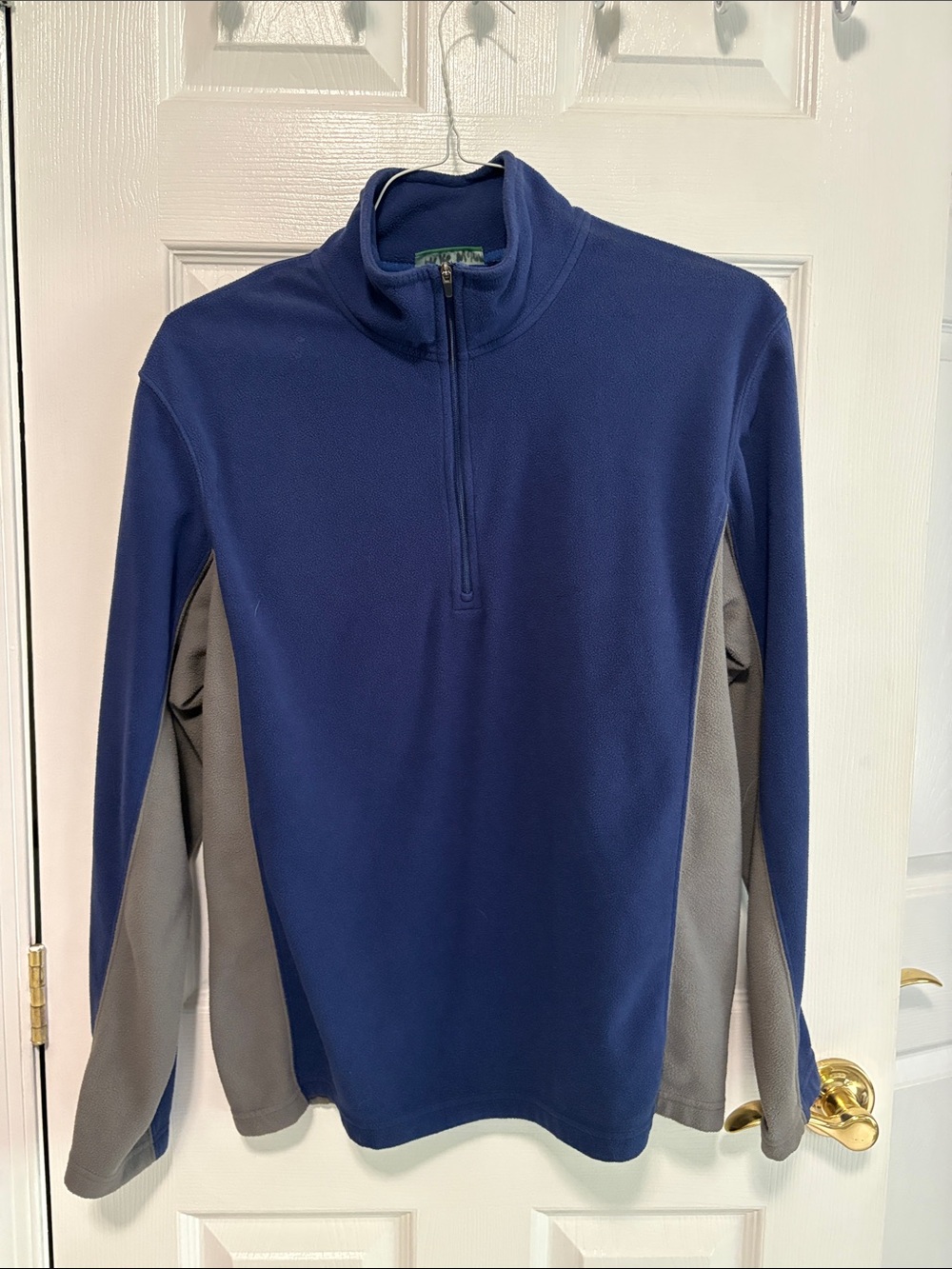 L.L. Bean Men's Navy Blue and Gray Half-Zip Fleece Pullover